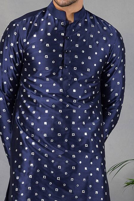 Buy Eleven Brothers Blue Silk Mirror Embroidered Kurta Set Online at Aza Fashions Buy_Eleven Brothers_Blue Silk Mirror Embroidered Kurta Set _Online_at_Aza_Fashions