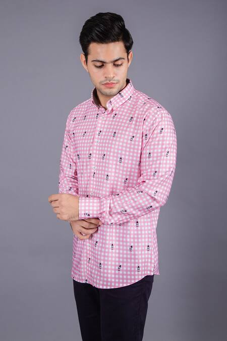 Buy Eleven Brothers Pink Cotton Twill Checkered Shirt Online at Aza Fashions Buy_Eleven Brothers_Pink Cotton Twill Checkered Shirt _Online_at_Aza_Fashions