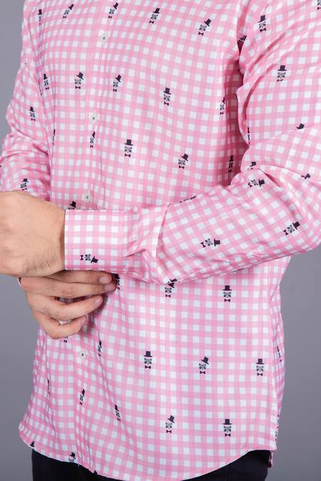 Eleven Brothers Pink Cotton Twill Checkered Shirt at Aza Fashions Eleven Brothers_Pink Cotton Twill Checkered Shirt _at_Aza_Fashions