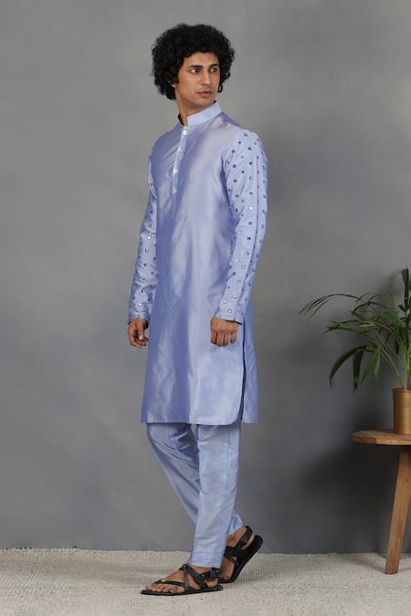Eleven Brothers_Blue Silk Abstract, Mirror Sukoon Embroidered Bundi And Kurta Set _Online_at_Aza_Fashions