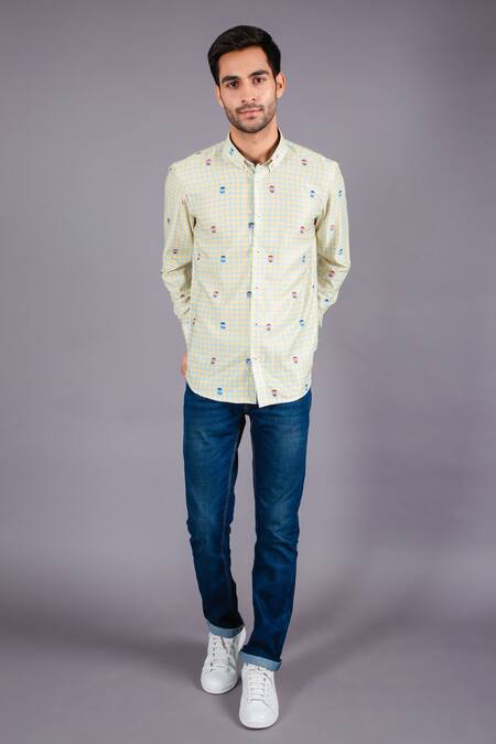 Eleven Brothers Yellow Cotton Twill Checkered Shirt
