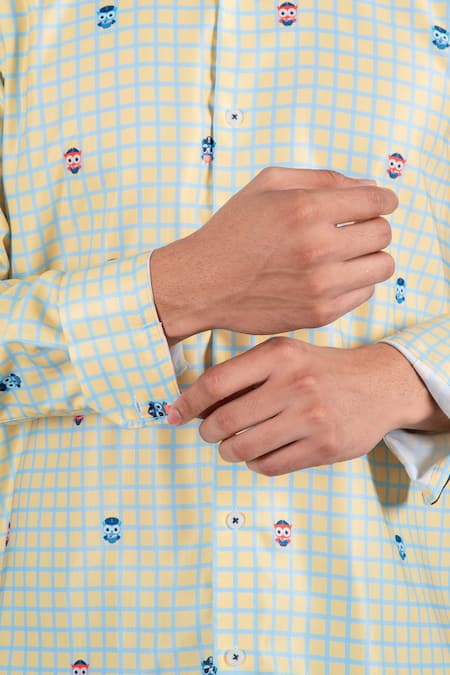Eleven Brothers_Yellow Cotton Twill Checkered Shirt _at_Aza_Fashions