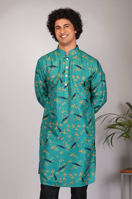 Buy Eleven Brothers Green Kurta Mulberry , Pant Cotton Sail Print Set Online at Aza Fashions Buy_Eleven Brothers_Green Kurta Mulberry , Pant Cotton Sail Print Set _Online_at_Aza_Fashions