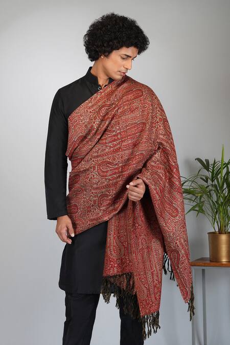 Shop_Eleven Brothers_Multi Color Wool Embroidered Shawl _Online_at_Aza_Fashions