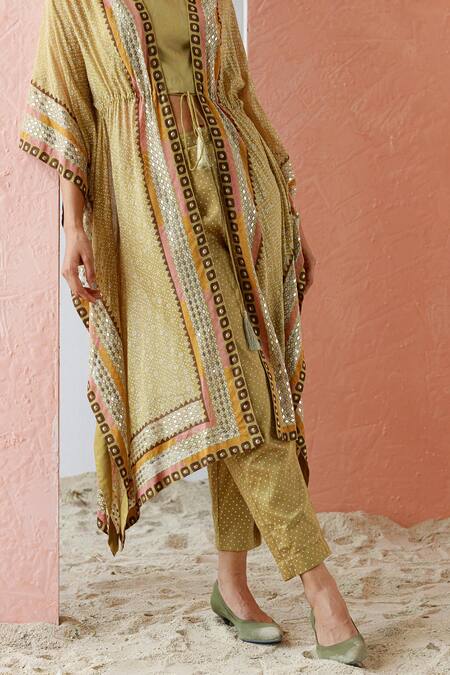 Buy Surbhi Gupta Green Jacket Georgette Inner Cotton Silk Printed And Pant Set Online at Aza Fashions Buy_Surbhi Gupta_Green Jacket Georgette Inner Cotton Silk Printed And Pant Set _Online_at_Aza_Fashions