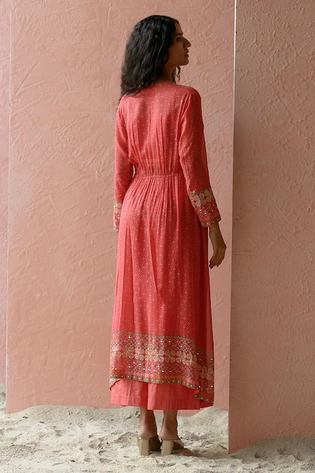 Shop Surbhi Gupta Red Jacket Georgette Inner And Trousers Cotton Printed & Pant Set at Aza Fashions Shop_Surbhi Gupta_Red Jacket Georgette Inner And Trousers Cotton Printed & Pant Set _at_Aza_Fashions