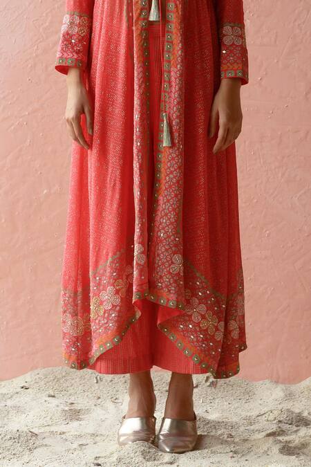 Surbhi Gupta Red Jacket Georgette Inner And Trousers Cotton Printed & Pant Set at Aza Fashions Surbhi Gupta_Red Jacket Georgette Inner And Trousers Cotton Printed & Pant Set _at_Aza_Fashions