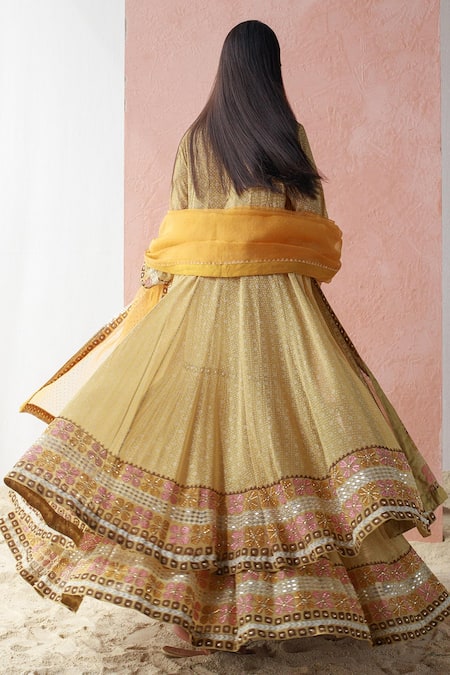 Shop Surbhi Gupta Green Lehenga Georgette Blouse Cotton Silk Dupatta Organza Printed And Set at Aza Fashions Shop_Surbhi Gupta_Green Lehenga Georgette Blouse Cotton Silk Dupatta Organza Printed And Set _at_Aza_Fashions