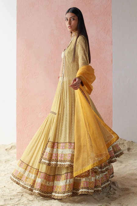 Surbhi Gupta Green Lehenga Georgette Blouse Cotton Silk Dupatta Organza Printed And Set Online at Aza Fashions Surbhi Gupta_Green Lehenga Georgette Blouse Cotton Silk Dupatta Organza Printed And Set _Online_at_Aza_Fashions