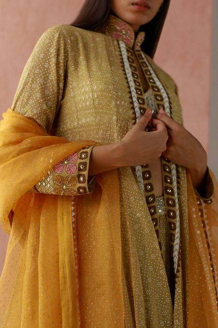 Shop Surbhi Gupta Green Lehenga Georgette Blouse Cotton Silk Dupatta Organza Printed And Set Online at Aza Fashions Shop_Surbhi Gupta_Green Lehenga Georgette Blouse Cotton Silk Dupatta Organza Printed And Set _Online_at_Aza_Fashions