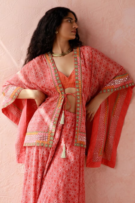 Surbhi Gupta_Pink Jacket  Blouse Cotton Silk Sharara Printed And Set _Online_at_Aza_Fashions
