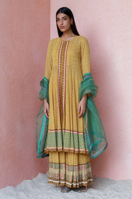 Surbhi Gupta Yellow Anarkali Georgette Inner Cotton Silk Sharara Georgette Printed Set Online at Aza Fashions Surbhi Gupta_Yellow Anarkali Georgette Inner Cotton Silk Sharara Georgette Printed Set _Online_at_Aza_Fashions