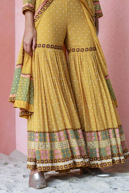 Shop Surbhi Gupta Yellow Anarkali Georgette Inner Cotton Silk Sharara Georgette Printed Set Online at Aza Fashions Shop_Surbhi Gupta_Yellow Anarkali Georgette Inner Cotton Silk Sharara Georgette Printed Set _Online_at_Aza_Fashions