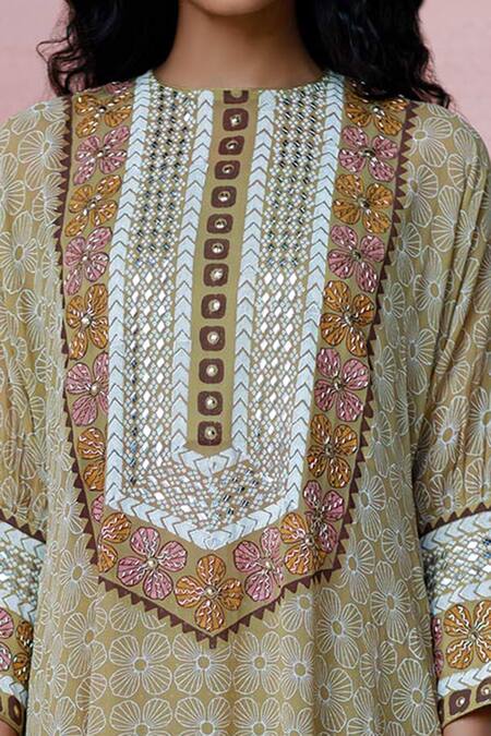 Surbhi Gupta Green Kurta Georgette Trouser Cotton Silk Printed And Pant Set Online at Aza Fashions Surbhi Gupta_Green Kurta Georgette Trouser Cotton Silk Printed And Pant Set _Online_at_Aza_Fashions