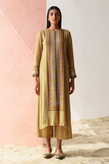 Surbhi Gupta Green Kurta Georgette Trouser Cotton Silk Printed And Pant Set Online at Aza Fashions Surbhi Gupta_Green Kurta Georgette Trouser Cotton Silk Printed And Pant Set _Online_at_Aza_Fashions