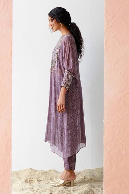 Surbhi Gupta Purple Kurta Georgette Trouser Cotton Silk Printed And Pant Set Online at Aza Fashions Surbhi Gupta_Purple Kurta Georgette Trouser Cotton Silk Printed And Pant Set _Online_at_Aza_Fashions