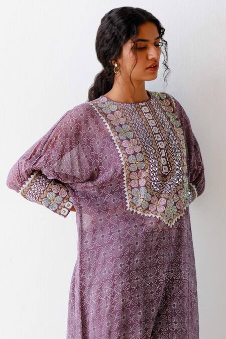 Buy Surbhi Gupta Purple Kurta Georgette Trouser Cotton Silk Printed And Pant Set Online at Aza Fashions Buy_Surbhi Gupta_Purple Kurta Georgette Trouser Cotton Silk Printed And Pant Set _Online_at_Aza_Fashions