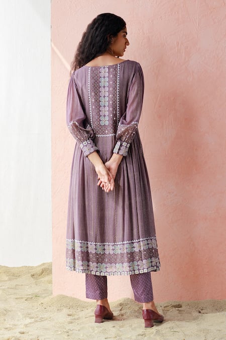 Shop Surbhi Gupta Purple Kurta Georgette Trouser Cotton Silk Printed And Pant Set at Aza Fashions Shop_Surbhi Gupta_Purple Kurta Georgette Trouser Cotton Silk Printed And Pant Set _at_Aza_Fashions