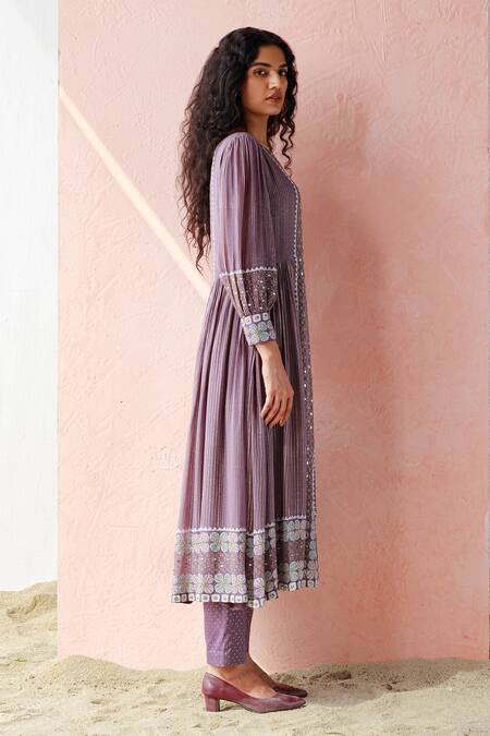 Surbhi Gupta Purple Kurta Georgette Trouser Cotton Silk Printed And Pant Set Online at Aza Fashions Surbhi Gupta_Purple Kurta Georgette Trouser Cotton Silk Printed And Pant Set _Online_at_Aza_Fashions