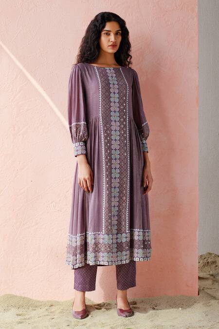 Buy Surbhi Gupta Purple Kurta Georgette Trouser Cotton Silk Printed And Pant Set Online at Aza Fashions Buy_Surbhi Gupta_Purple Kurta Georgette Trouser Cotton Silk Printed And Pant Set _Online_at_Aza_Fashions