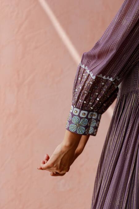 Shop Surbhi Gupta Purple Kurta Georgette Trouser Cotton Silk Printed And Pant Set Online at Aza Fashions Shop_Surbhi Gupta_Purple Kurta Georgette Trouser Cotton Silk Printed And Pant Set _Online_at_Aza_Fashions