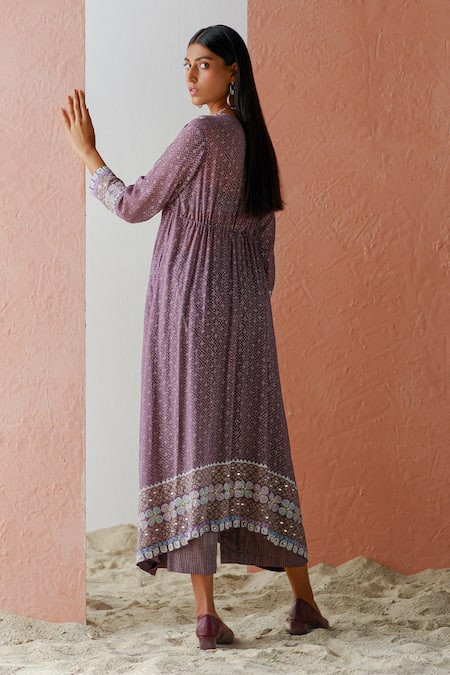 Shop Surbhi Gupta Purple Cape Georgette Blouse And Trousers Cotton Printed & Pant Set at Aza Fashions Shop_Surbhi Gupta_Purple Cape Georgette Blouse And Trousers Cotton Printed & Pant Set _at_Aza_Fashions