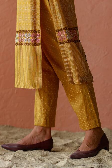 Buy Surbhi Gupta Yellow Kurta Georgette Trouser Cotton Silk Printed And Pant Set Online at Aza Fashions Buy_Surbhi Gupta_Yellow Kurta Georgette Trouser Cotton Silk Printed And Pant Set _Online_at_Aza_Fashions