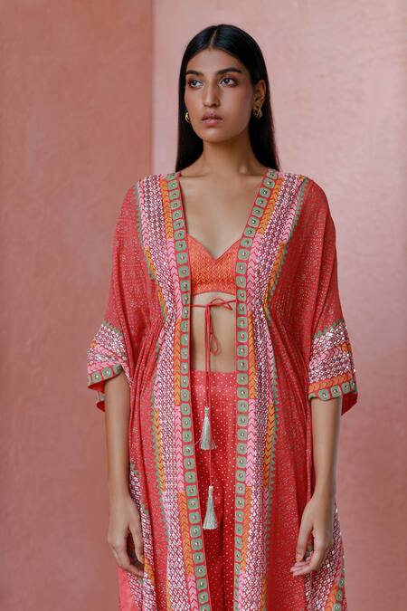 Buy Surbhi Gupta Red Cape Georgette Blouse And Trousers Cotton Silk Jacket Printed & Pant Set Online at Aza Fashions Buy_Surbhi Gupta_Red Cape Georgette Blouse And Trousers Cotton Silk Jacket Printed & Pant Set _Online_at_Aza_Fashions