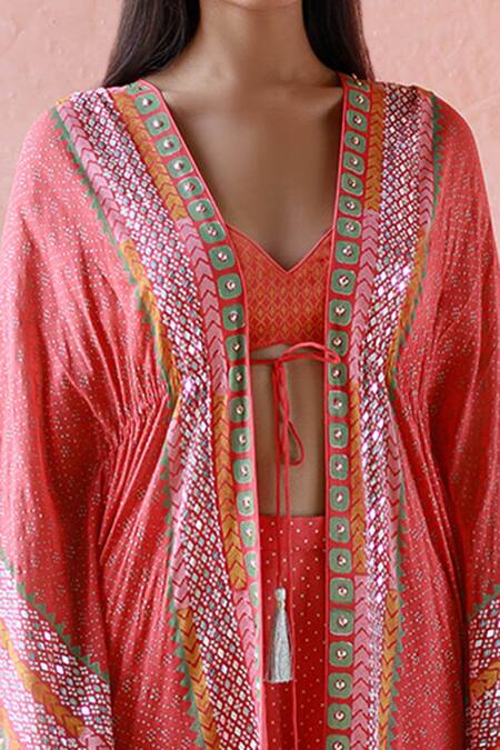 Shop Surbhi Gupta Red Cape Georgette Blouse And Trousers Cotton Silk Jacket Printed & Pant Set Online at Aza Fashions Shop_Surbhi Gupta_Red Cape Georgette Blouse And Trousers Cotton Silk Jacket Printed & Pant Set _Online_at_Aza_Fashions