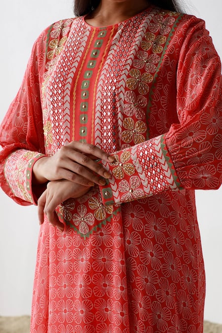 Buy Surbhi Gupta Red Kurta Georgette Trouser Cotton Silk Inner Printed And Pant Set Online at Aza Fashions Buy_Surbhi Gupta_Red Kurta Georgette Trouser Cotton Silk Inner Printed And Pant Set _Online_at_Aza_Fashions