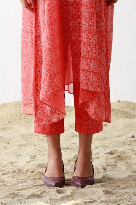 Shop Surbhi Gupta Red Kurta Georgette Trouser Cotton Silk Inner Printed And Pant Set Online at Aza Fashions Shop_Surbhi Gupta_Red Kurta Georgette Trouser Cotton Silk Inner Printed And Pant Set _Online_at_Aza_Fashions