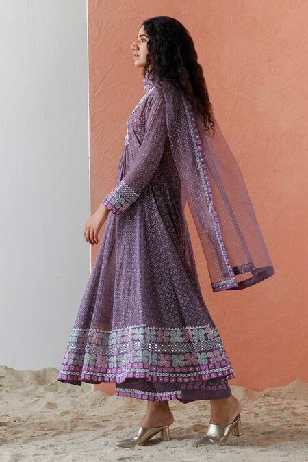 Surbhi Gupta Purple Anarkali Georgette Inner And Trousers Cotton Silk Dupatta Printed Set Online at Aza Fashions Surbhi Gupta_Purple Anarkali Georgette Inner And Trousers Cotton Silk Dupatta Printed Set _Online_at_Aza_Fashions