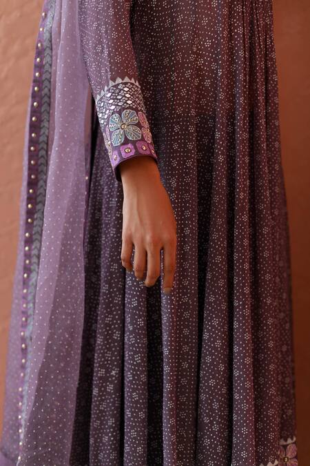 Buy Surbhi Gupta Purple Anarkali Georgette Inner And Trousers Cotton Silk Dupatta Printed Set Online at Aza Fashions Buy_Surbhi Gupta_Purple Anarkali Georgette Inner And Trousers Cotton Silk Dupatta Printed Set _Online_at_Aza_Fashions