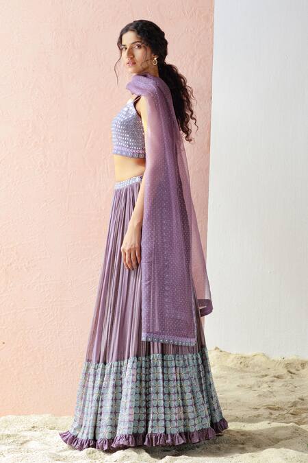 Surbhi Gupta Purple Blouse Cotton Silk Lehenga Georgette Dupatta Organza Printed Set Online at Aza Fashions Surbhi Gupta_Purple Blouse Cotton Silk Lehenga Georgette Dupatta Organza Printed Set _Online_at_Aza_Fashions