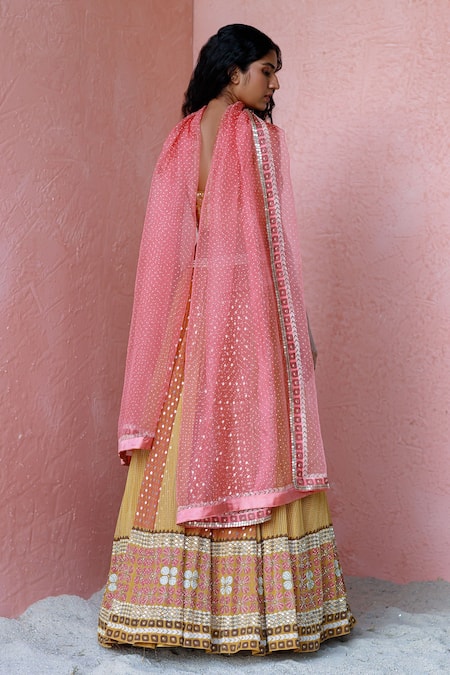 Shop Surbhi Gupta Yellow Blouse Cotton Silk Lehenga Georgette Dupatta Organza Printed Set at Aza Fashions Shop_Surbhi Gupta_Yellow Blouse Cotton Silk Lehenga Georgette Dupatta Organza Printed Set _at_Aza_Fashions