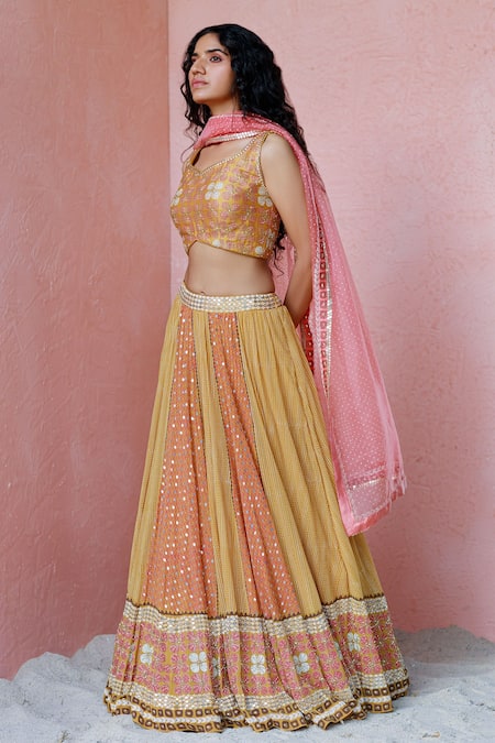 Surbhi Gupta Yellow Blouse Cotton Silk Lehenga Georgette Dupatta Organza Printed Set Online at Aza Fashions Surbhi Gupta_Yellow Blouse Cotton Silk Lehenga Georgette Dupatta Organza Printed Set _Online_at_Aza_Fashions