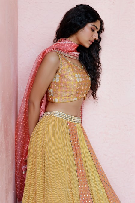 Buy Surbhi Gupta Yellow Blouse Cotton Silk Lehenga Georgette Dupatta Organza Printed Set Online at Aza Fashions Buy_Surbhi Gupta_Yellow Blouse Cotton Silk Lehenga Georgette Dupatta Organza Printed Set _Online_at_Aza_Fashions