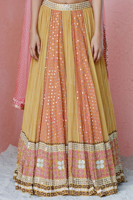 Shop Surbhi Gupta Yellow Blouse Cotton Silk Lehenga Georgette Dupatta Organza Printed Set Online at Aza Fashions Shop_Surbhi Gupta_Yellow Blouse Cotton Silk Lehenga Georgette Dupatta Organza Printed Set _Online_at_Aza_Fashions