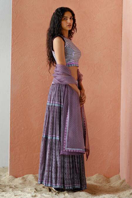 Surbhi Gupta Purple Blouse Cotton Silk Lehenga Georgette Dupatta Organza Printed Set Online at Aza Fashions Surbhi Gupta_Purple Blouse Cotton Silk Lehenga Georgette Dupatta Organza Printed Set _Online_at_Aza_Fashions