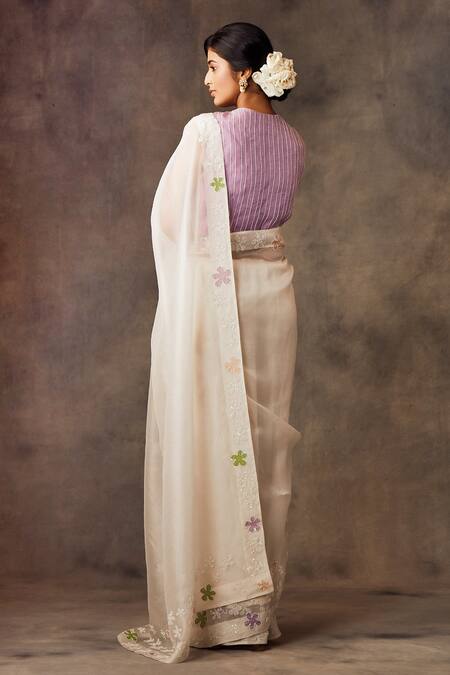 Shop Shilpi Gupta White Silk Organza Embroidery Round Pre-draped Saree With Blouse at Aza Fashions Shop_Shilpi Gupta_White Silk Organza Embroidery Round Pre-draped Saree With Blouse _at_Aza_Fashions