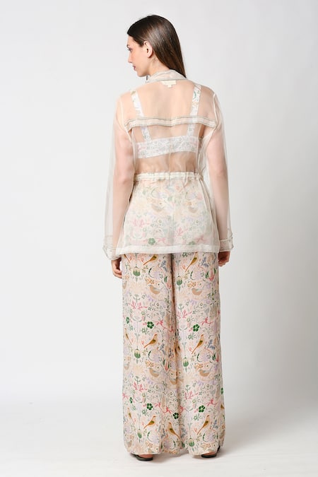 Shop_Sakshi Girri_White Organza, Crepe Jacket Spread Collarcrop Top Printed And Palazzo Set _at_Aza_Fashions