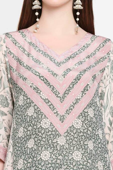 Shop_SAKSHI GIRRI_Green Crepe Round Printed Kurta And Palazzo Set_Online_at_Aza_Fashions