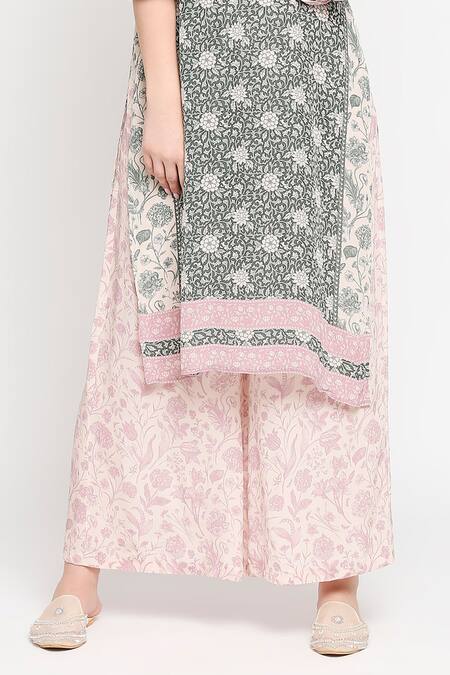 SAKSHI GIRRI_Green Crepe Round Printed Kurta And Palazzo Set_at_Aza_Fashions