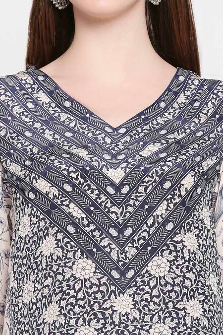 Shop_SAKSHI GIRRI_Blue Crepe Round Printed Kurta And Palazzo Set_Online_at_Aza_Fashions