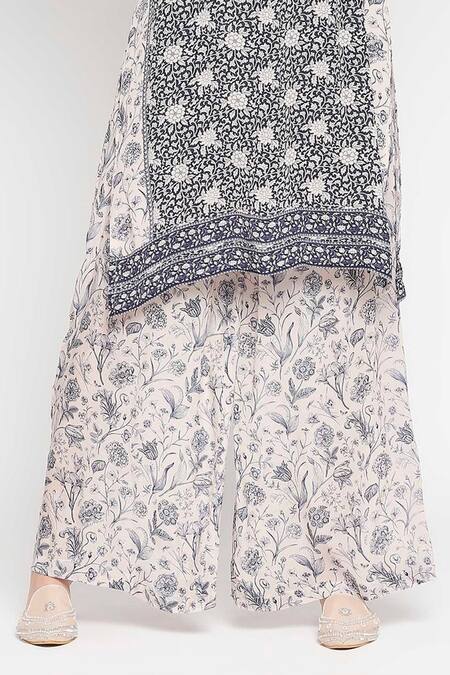 SAKSHI GIRRI_Blue Crepe Round Printed Kurta And Palazzo Set_at_Aza_Fashions