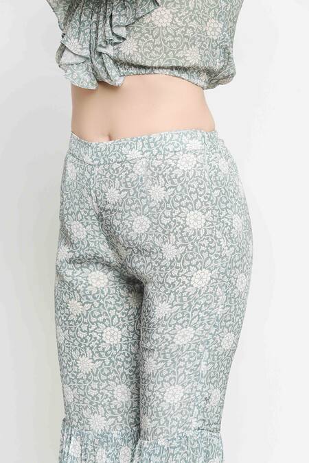 Shop_SAKSHI GIRRI_Green Chinon Chiffon V Neck Printed Cape And Gharara Set_Online_at_Aza_Fashions