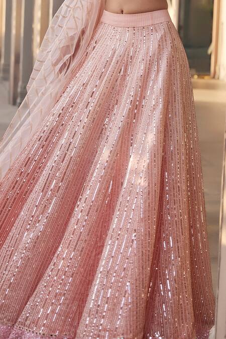 Sawan Gandhi_Pink Blouse And Dupatta Net, Lehenga Handloom Organza Silk Sequins V Bridal Set _Online_at_Aza_Fashions