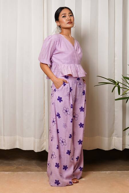 Buy_Shiori_Purple Chanderi Printed Floral Pant _Online_at_Aza_Fashions