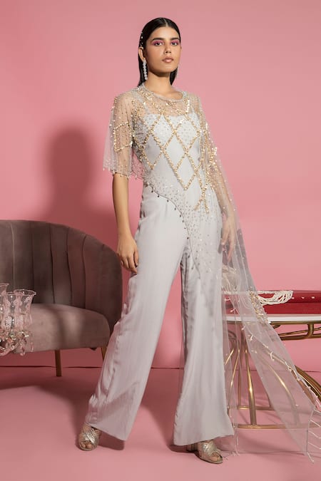 Label Sanya Gulati Jumpsuit with Embroidered Asymmetric Cape 