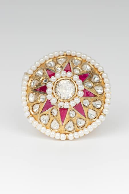 Osvag India Gold Plated Pearls, Stones Embellished Ring